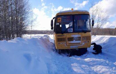Школьный автобус застрял в снегу в Торжокском районе - afanasy.biz - Тверь